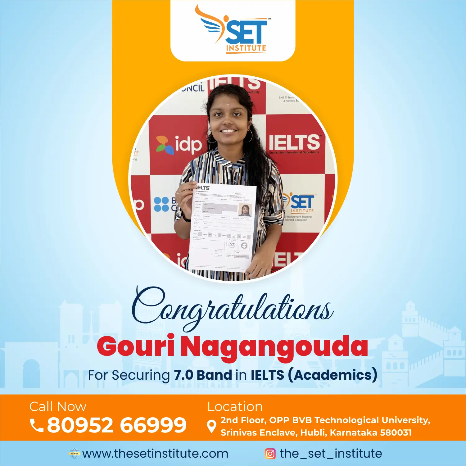 IELTS score achievement, Gouri Nagangouda