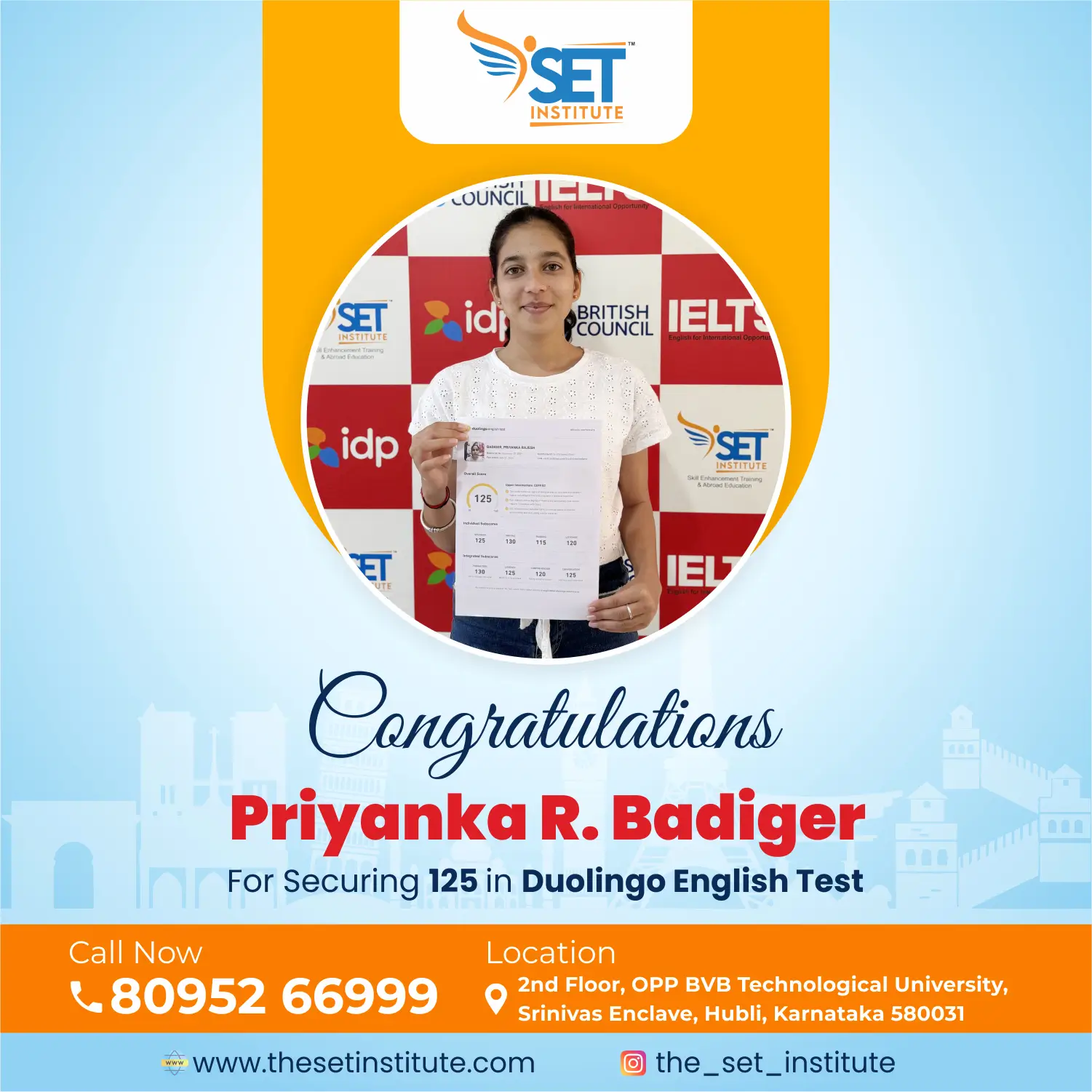 IELTS score achievement, Priyanka Badiger