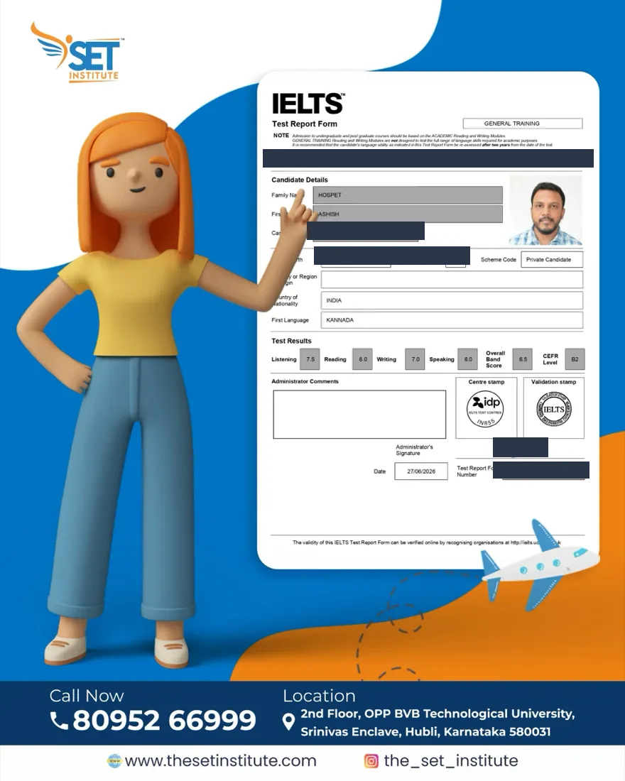 Ashish Hospet IELTS Test Report Form, overall band 6.5 (personal identifiers removed)