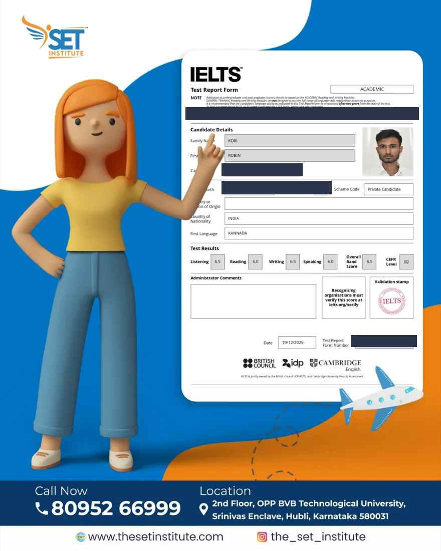 Robin Kori IELTS Test Report Form, overall band 6.5 (personal identifiers removed)